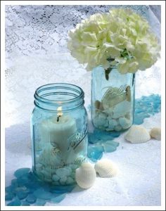 seashells in summery pale blue