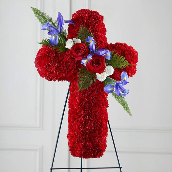 Standing Cross With Roses Faithful Hero Standing Cross - WestchesterFlowerShop.com